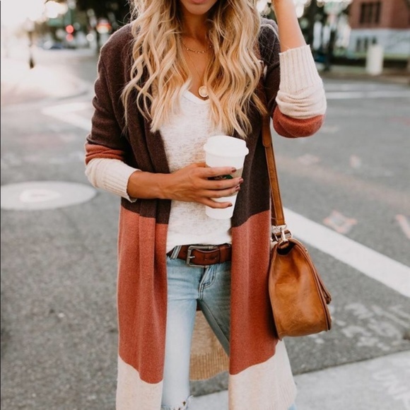 Teresa Color Block Knit Cardigan Sweater Top - Picture 6 of 7